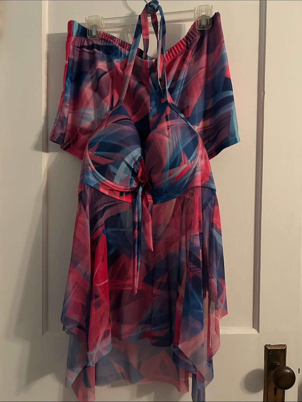 Pink and Blue Abstract Mesh Swim Set